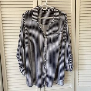 Velvet Heart Soft Navy and White Striped Rayon Adjustable Long Sleeve Shirt 2X